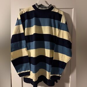 Cape Isle Knitters Striped Long Sleeve Shirt with Knit Collar